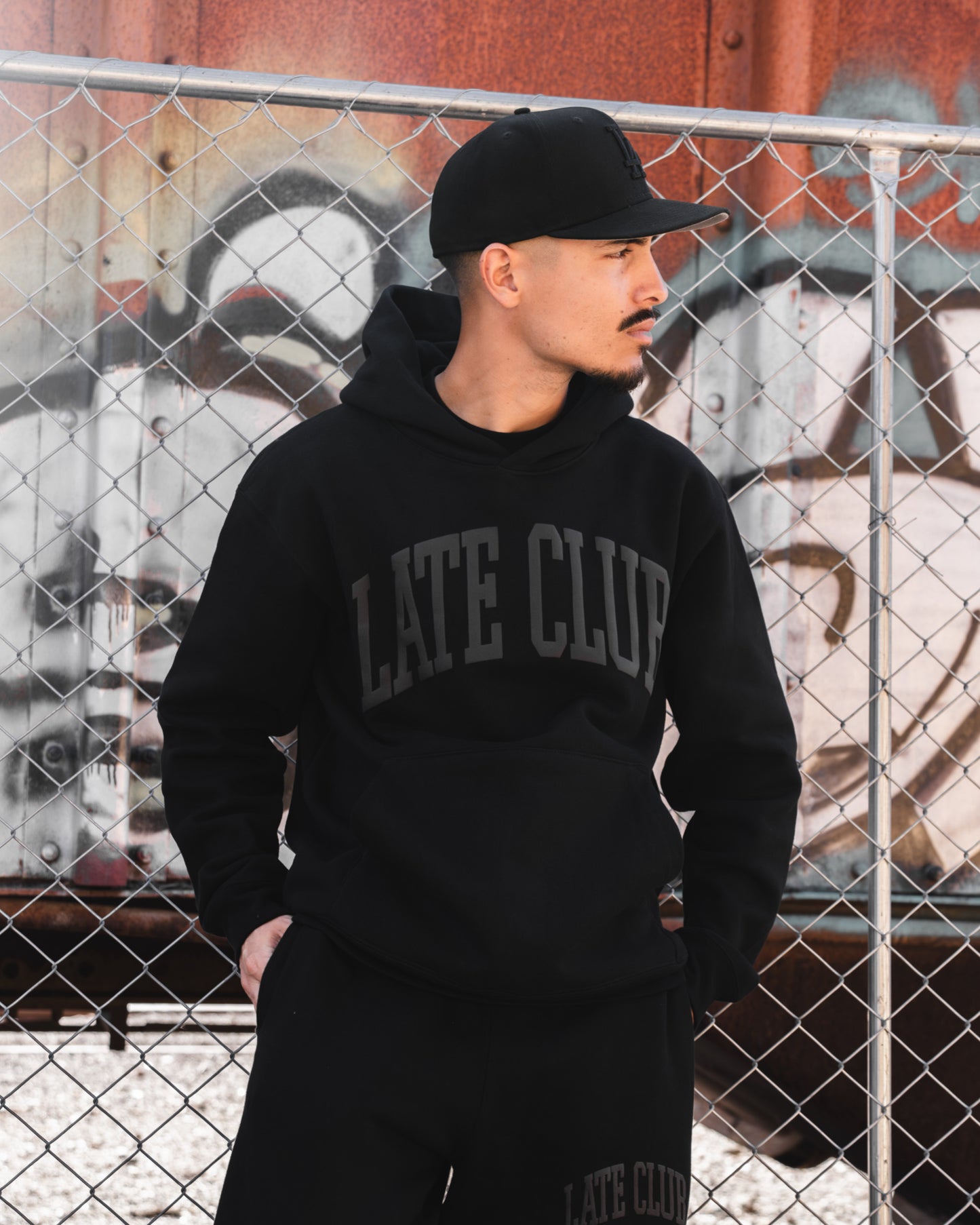 College Puff Hoodie (Black/Black)